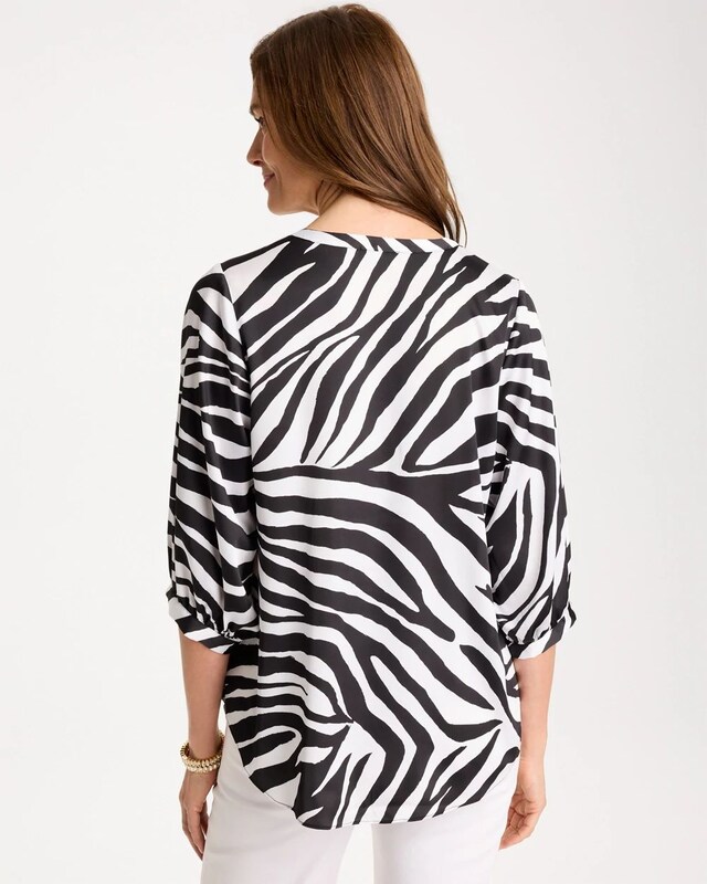 Satin Animal Print Tie-Front Top - image 3